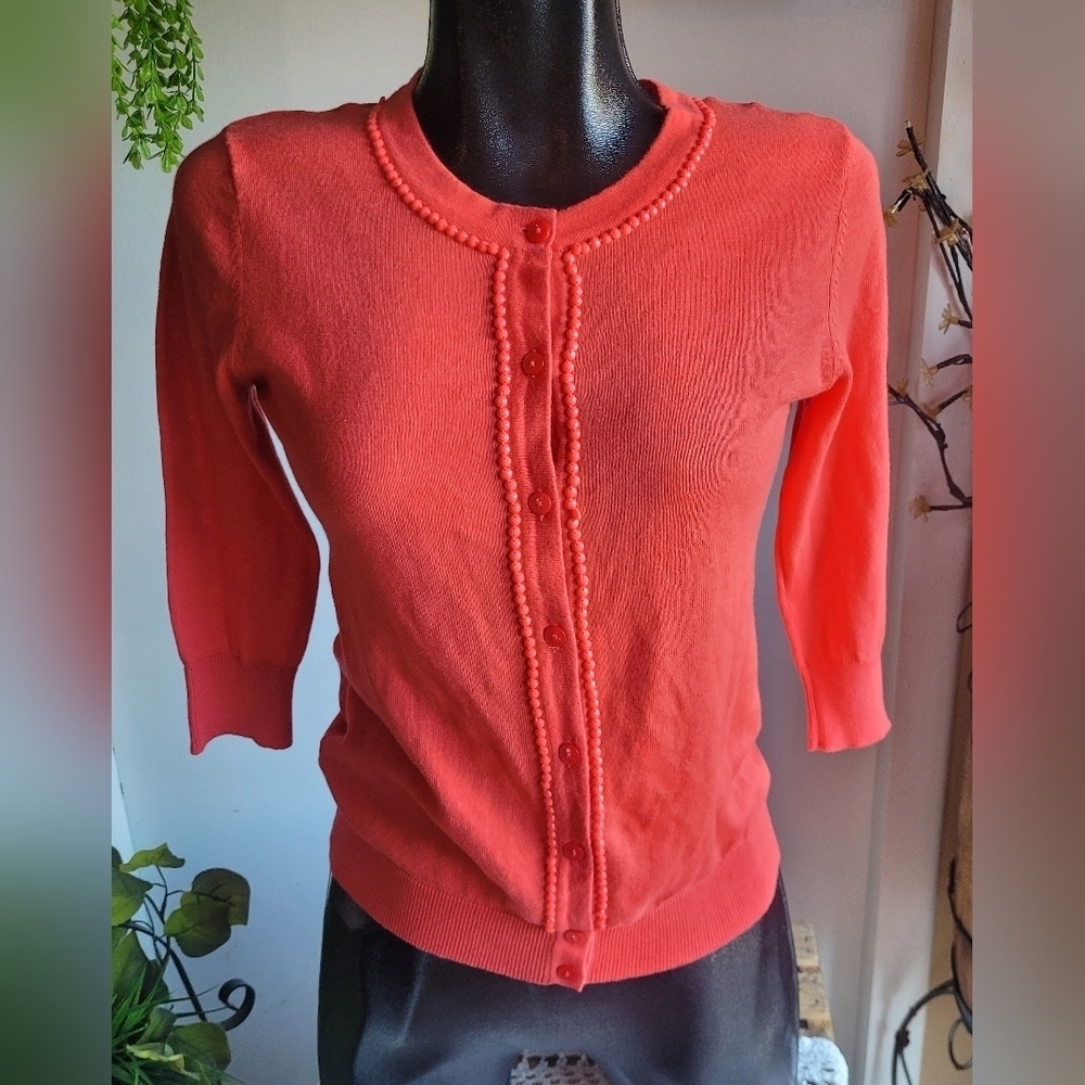 Classic Coral Button-Front Women's Cardigan Sweater